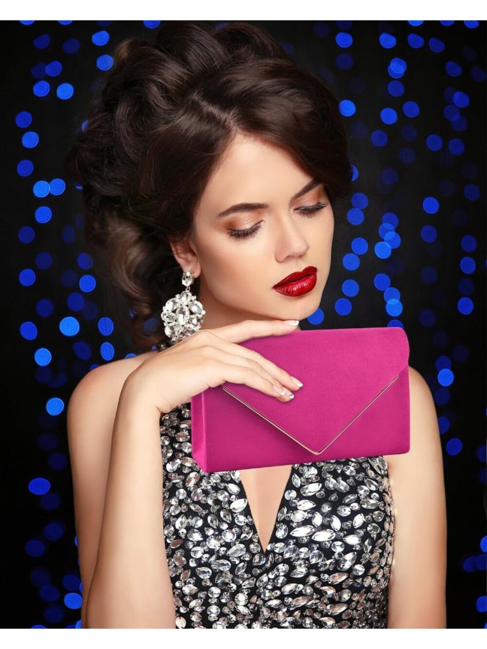 Women's Pink Wedding Party Cocktail Envelope Bags Crossbody Shoulder Handbags - Picture 3 of 7